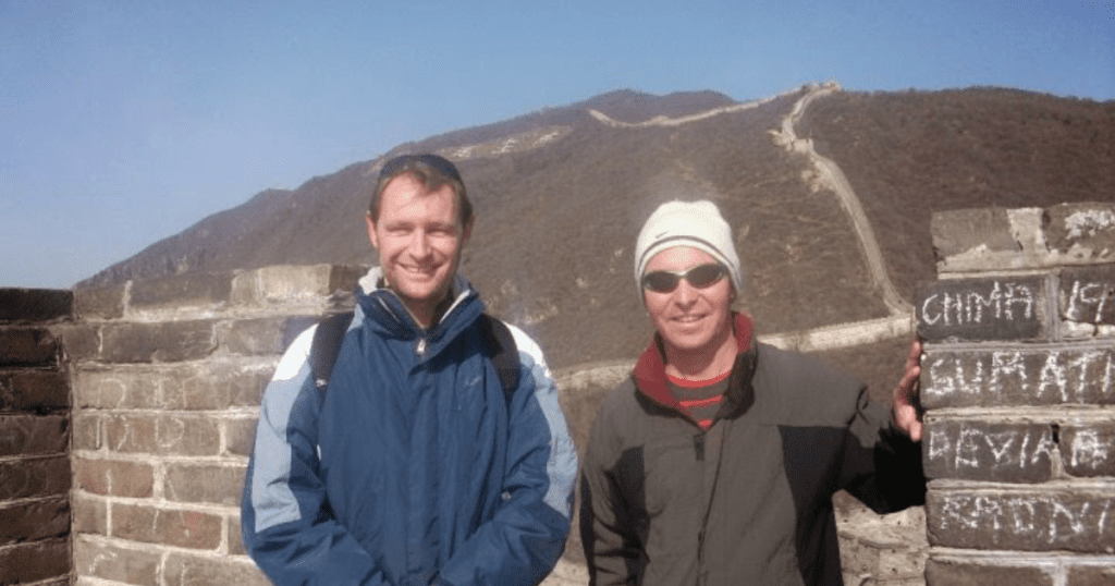 Mark and a friend from Australia visiting the Great Wall of China